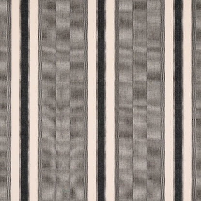 Beige and black vertical striped woven fabric with textured panels; upholstery textile.
