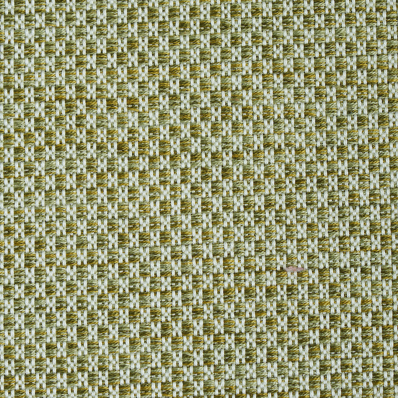 Olive green and beige hand-woven tweed fabric with a fern pattern; suitable for upholstery or apparel.