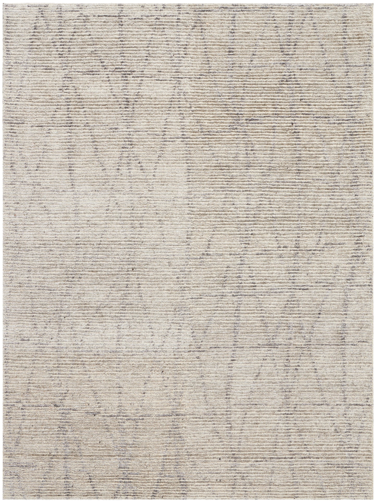 Beige flat-weave rug with subtle gray geometric lattice pattern; soft textured surface for neutral room decor.