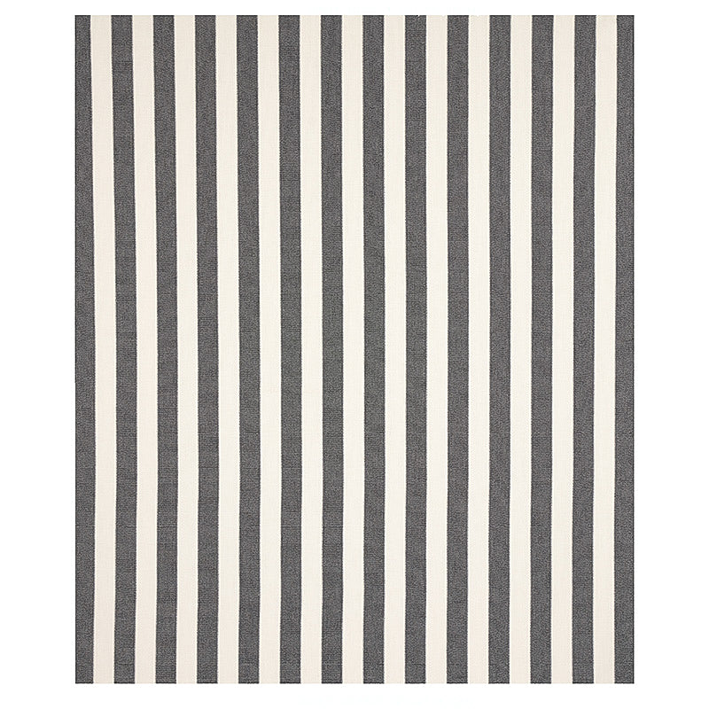 Square rug with alternating charcoal gray and beige vertical stripes, modern minimalist pattern.