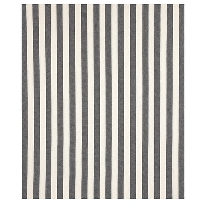 Square rug with alternating charcoal gray and beige vertical stripes, modern minimalist pattern.