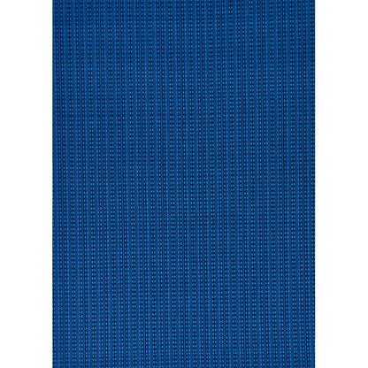 Close-up of indigo blue stripe-pattern woven fabric with a textured weave.