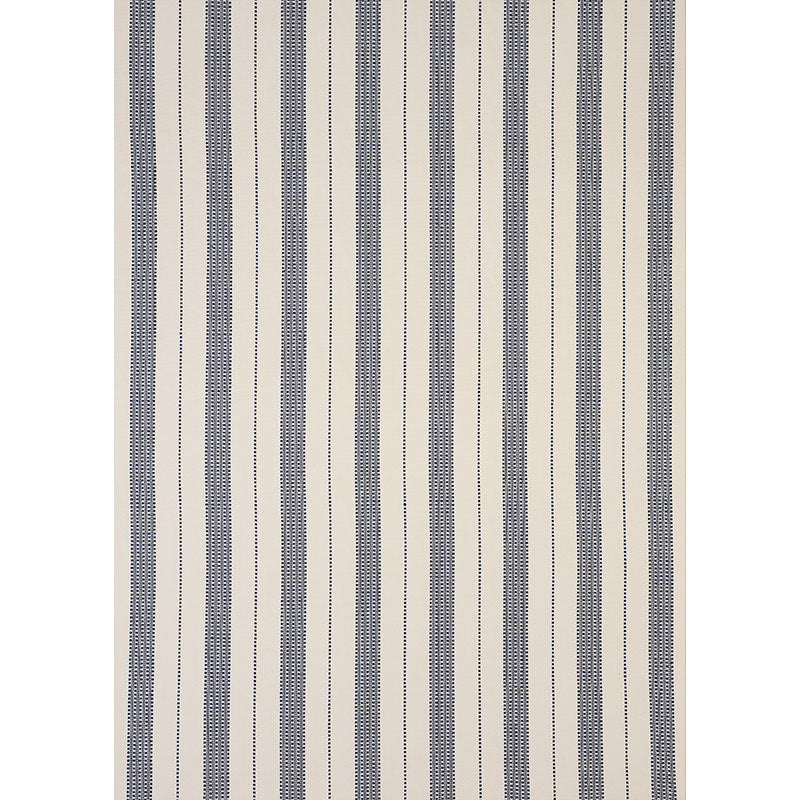 Navy blue and cream striped rug with dotted vertical stripes, woven textile for living room decor.