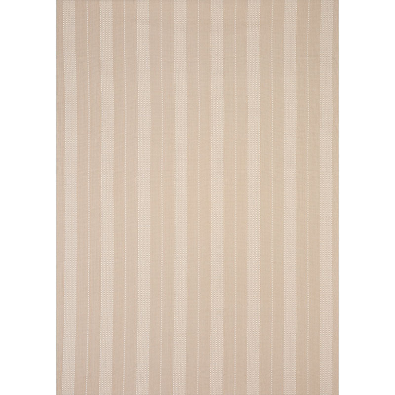 Beige striped woven rug with vertical wide bands and dotted accents.