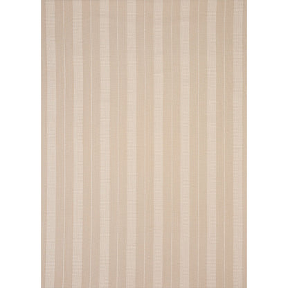 Beige striped woven rug with vertical wide bands and dotted accents.