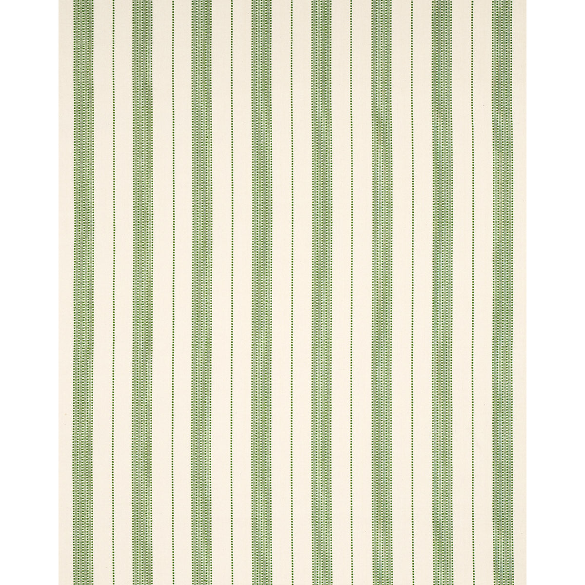 Cream background with repeating vertical olive-green stripes and tiny dotted inner lines, wallpaper pattern.