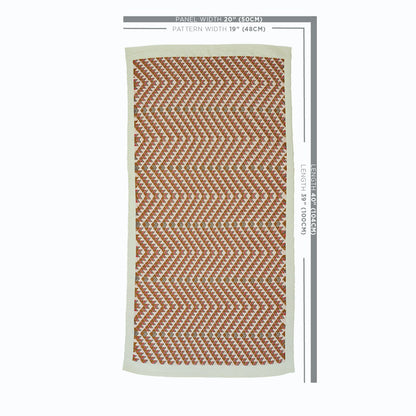 Rectangular rug with brown and cream zigzag chevrons and a light beige border.