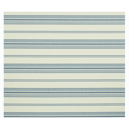 Horizontal navy blue stripes of varying thickness on a pale beige background; indoor/outdoor striped woven fabric pattern.