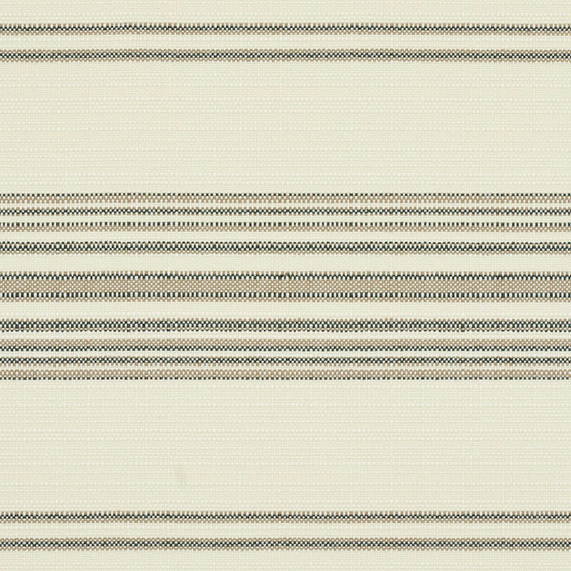 Beige woven fabric with subtle texture and repeating narrow black-gray horizontal stripes.