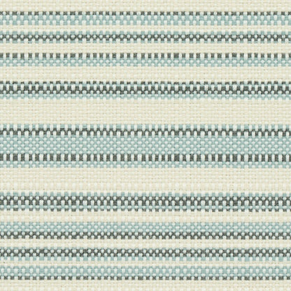 Beige woven fabric with pale blue and gray horizontal stripes; textured pattern.