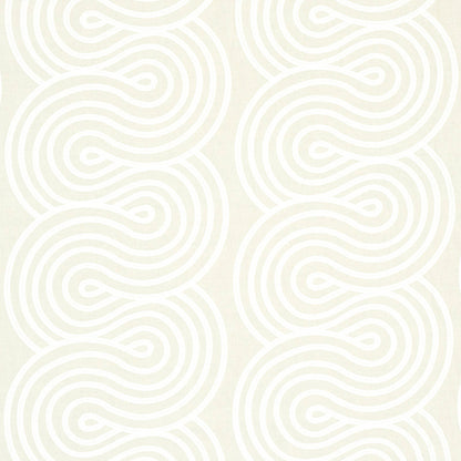 Beige wallpaper featuring white concentric swirl arches in a repeating geometric pattern