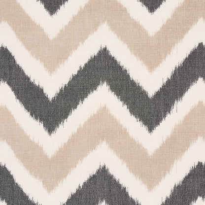 Textured chevron zigzag fabric in beige, cream and charcoal gray; modern geometric pattern for home decor.