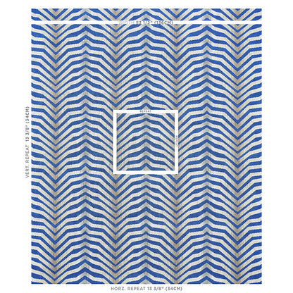 Blue and beige chevron zigzag pattern in a repeating tile; bold geometric wallpaper or fabric design.