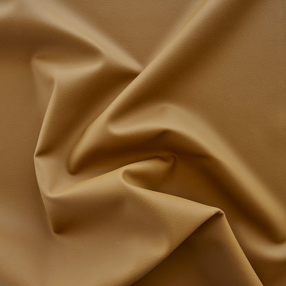 Tan vegan leather with soft drape and subtle grain texture.