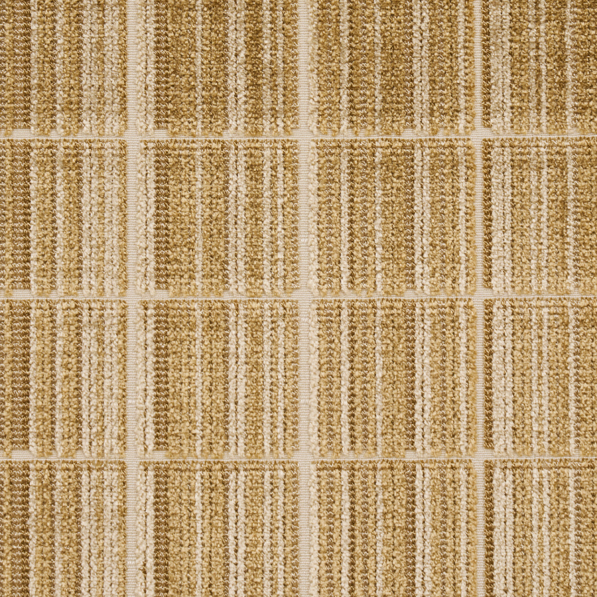 Beige and copper-toned striped velvet fabric with a rectangular block pattern; cut velvet texture and warm neutral tones.