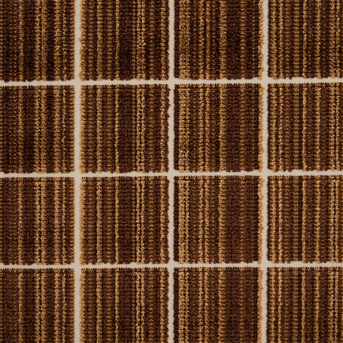 Mocha velvet fabric with a cut and patterned geometric texture