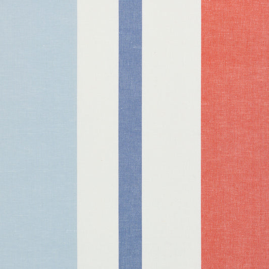 SCHUMACHER  SCANDINAVIAN MODERN LOLLAND LINEN STRIPE PATTERN WOVENS PATTERN WOVENS SKY , CORAL   - 79662