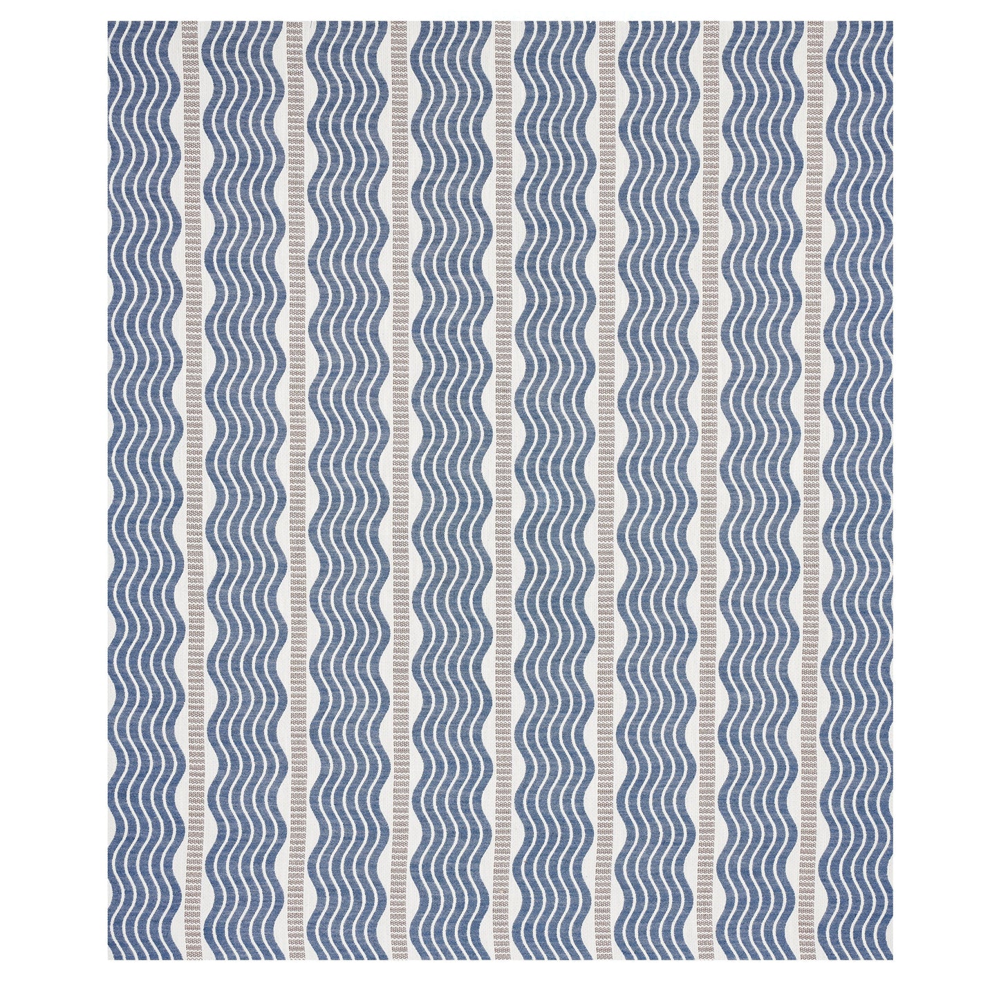 Blue wavy vertical stripes on a light beige background; textile fabric pattern.