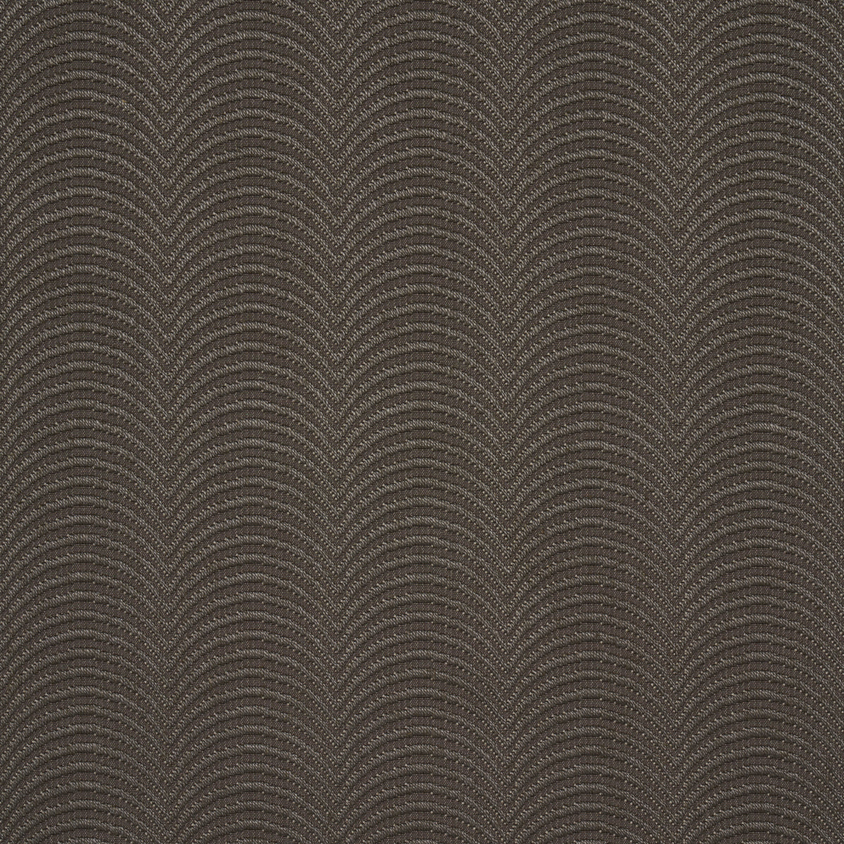 Brown textured upholstery fabric with a repeating curved arc pattern, ideal for furniture.