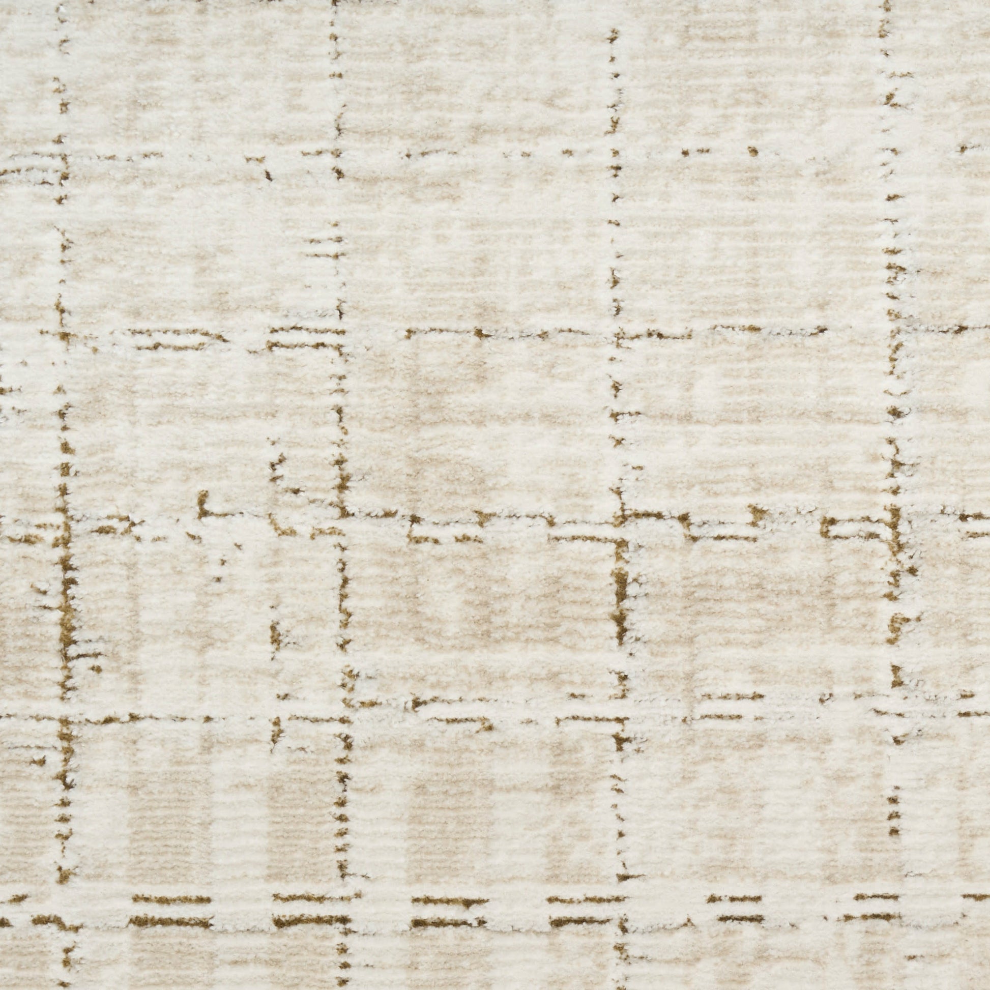 Cream-beige rug with a soft, textured pile and faint brown grid pattern for neutral decor.