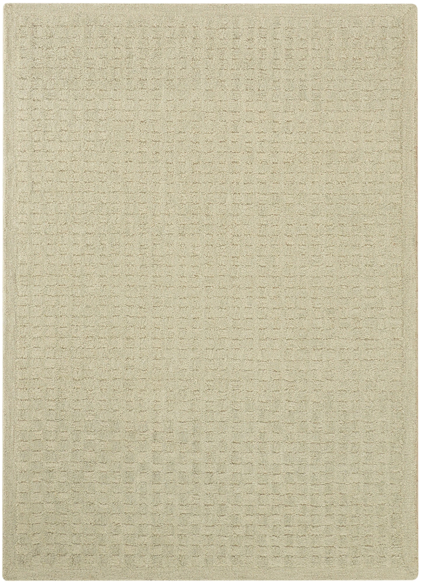 Beige rectangular woven rug with subtle waffle texture; soft, neutral decor for bath or living room.