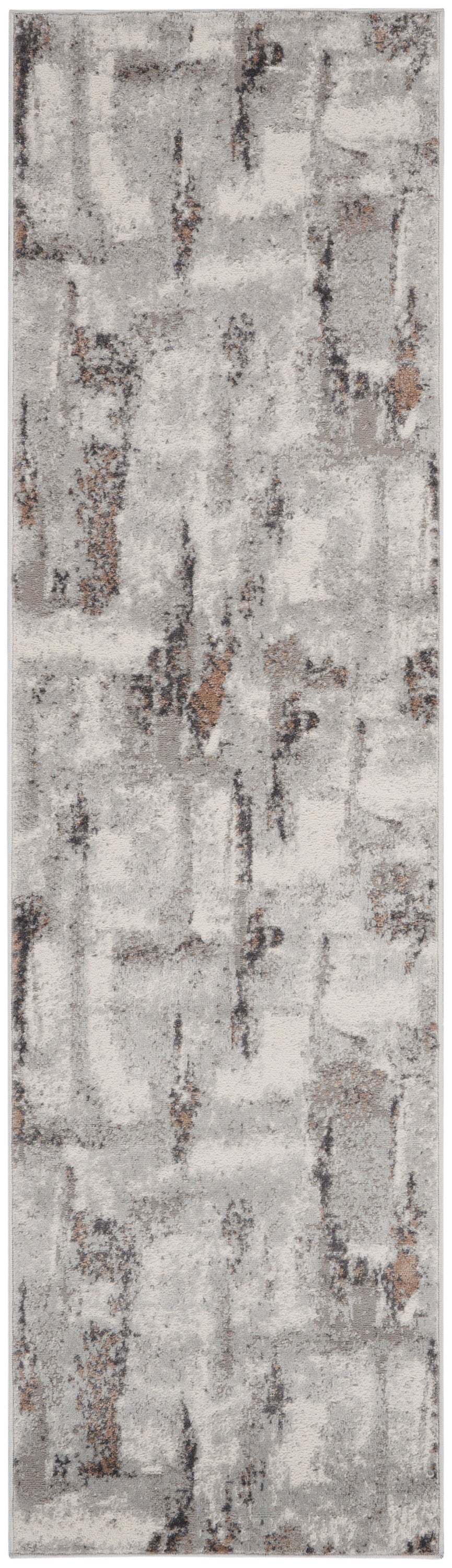 Tall wallpaper sample with rustic distressed gray plaster texture and subtle brown specks.
