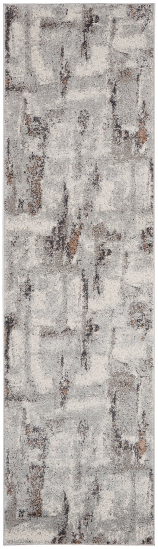 Tall wallpaper sample with rustic distressed gray plaster texture and subtle brown specks.