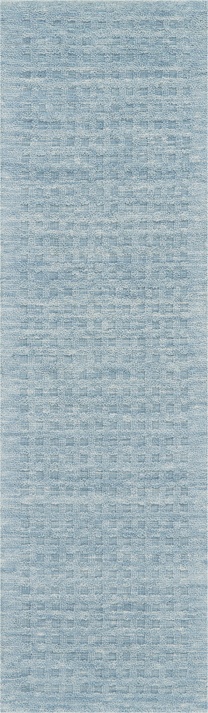 Light blue textured woven rug with a subtle grid pattern; soft, versatile floor decor.
