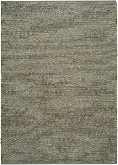 Rectangular flat-weave rug in taupe-grey, textured natural fiber with tight weave for a casual, earthy look.