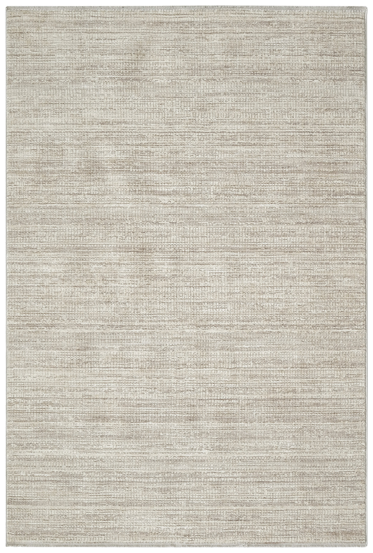 Beige woven area rug with subtle cream and taupe horizontal texture for a modern, neutral living space.