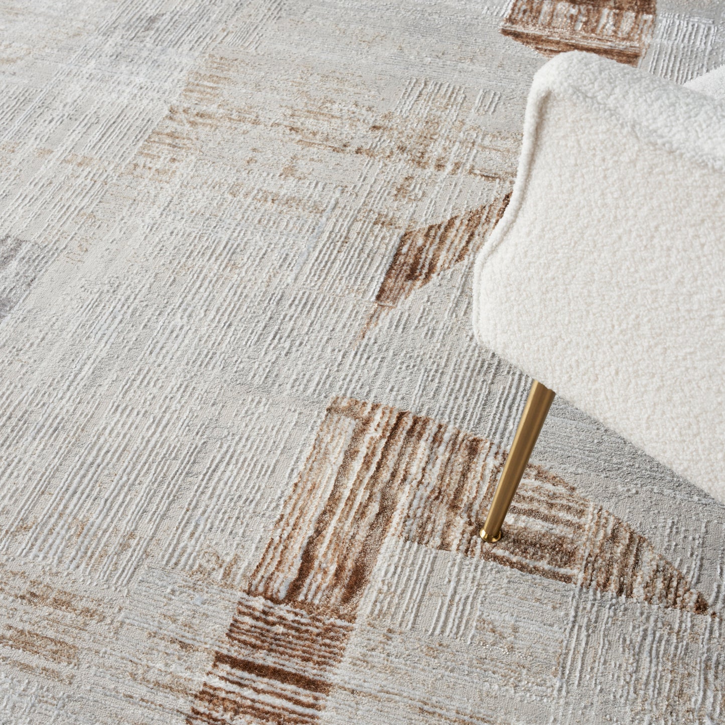 Beige cream-toned patchwork rug in a modern mid-century calm style.