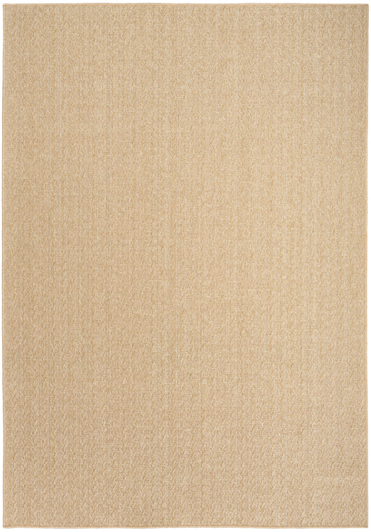 Natural beige outdoor flat-weave rug with a faint textured chevron pattern, 4' x 6'.