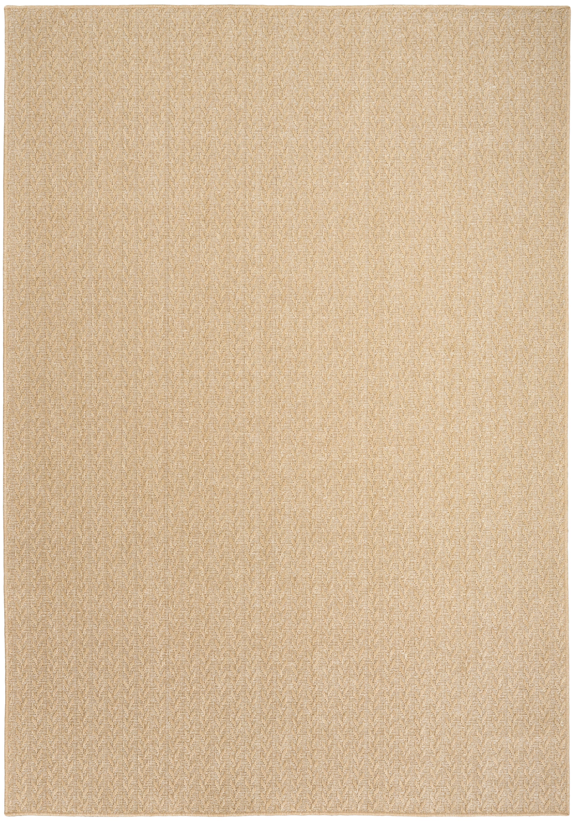 Beige textured outdoor woven rug, rectangular, natural fiber look for neutral decor