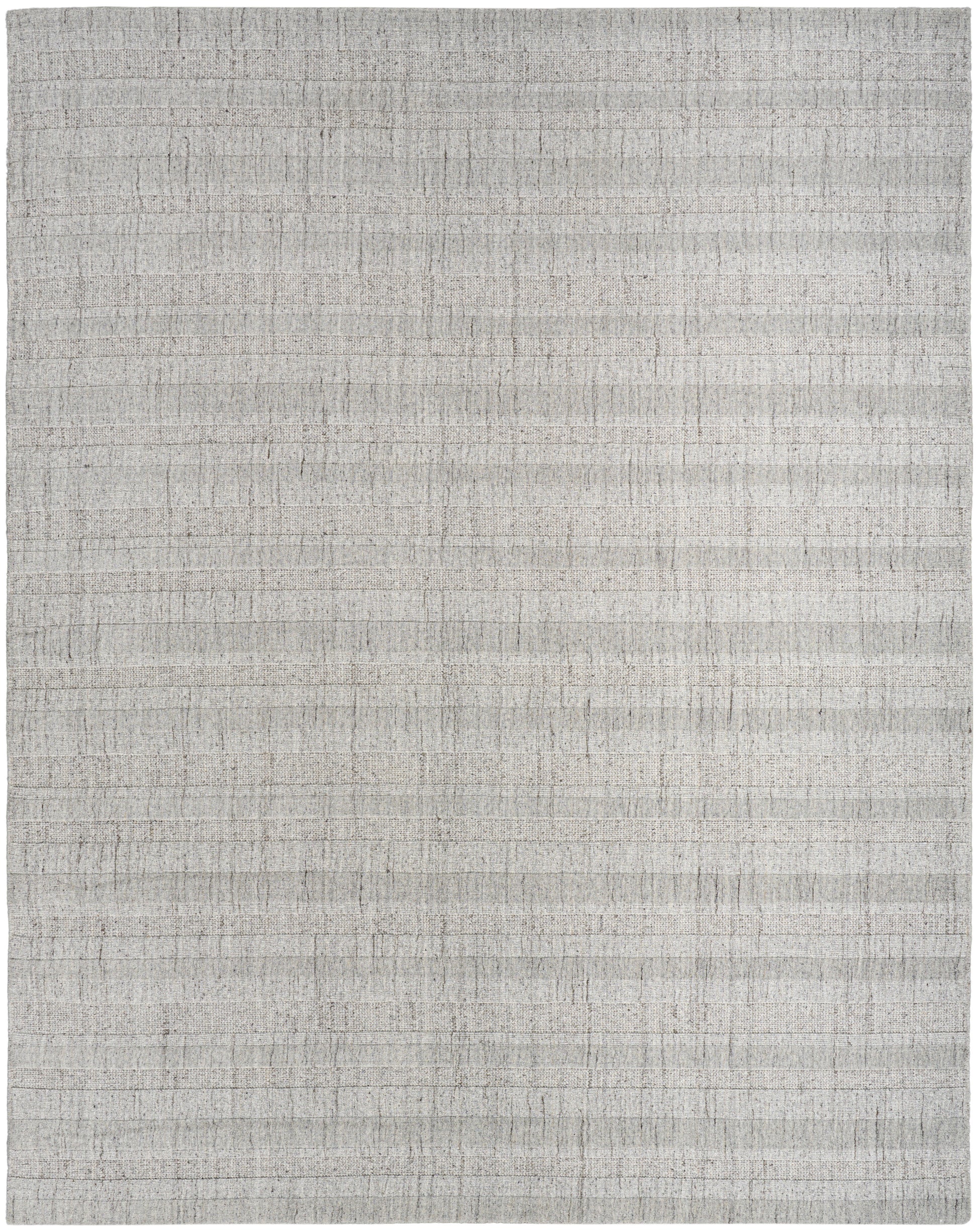 Light gray textured area rug with subtle horizontal weave, soft and neutral in tone.