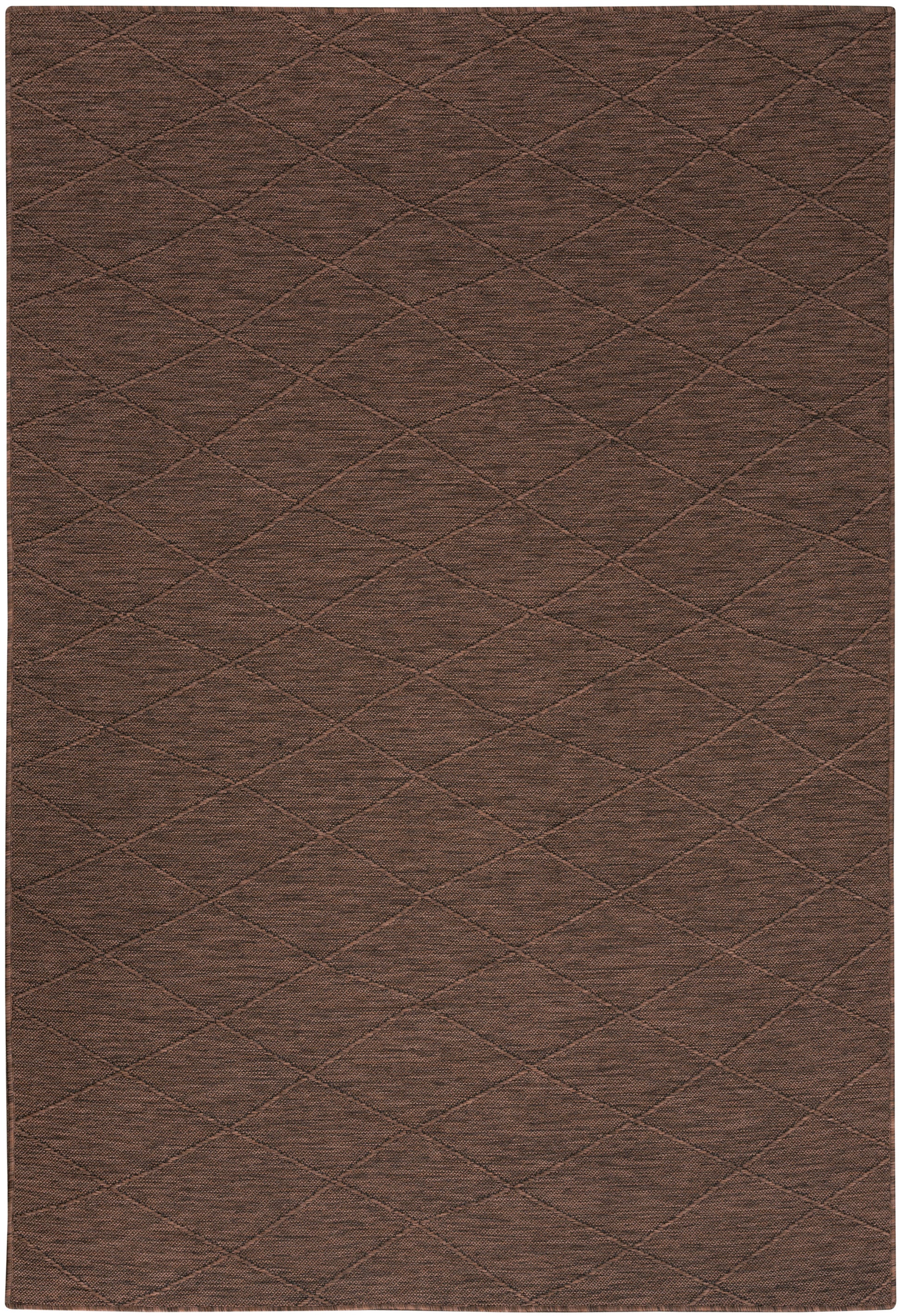 Brown modern rug with a diamond-quilted pattern; 7' x 10'.