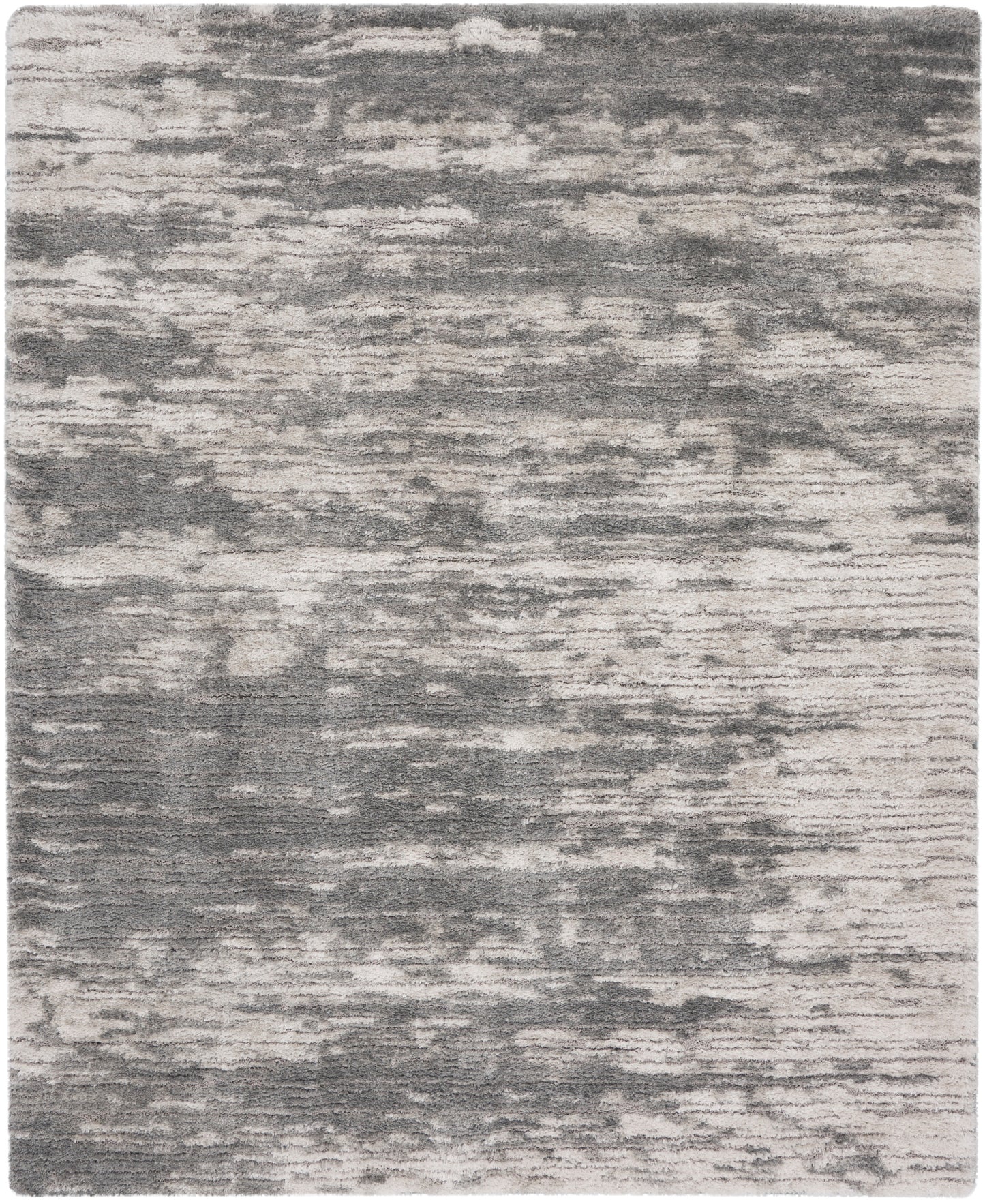 Abstract gray and ivory rug with distressed pattern; modern area rug for living room.