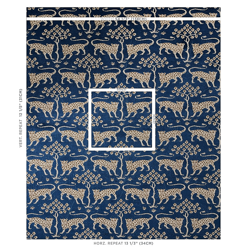 SCHUMACHER FABRIC  CUT & PATTERNED VELVETS WOODLAND LEOPARD VELVET   SAPPHIRE   - 80082