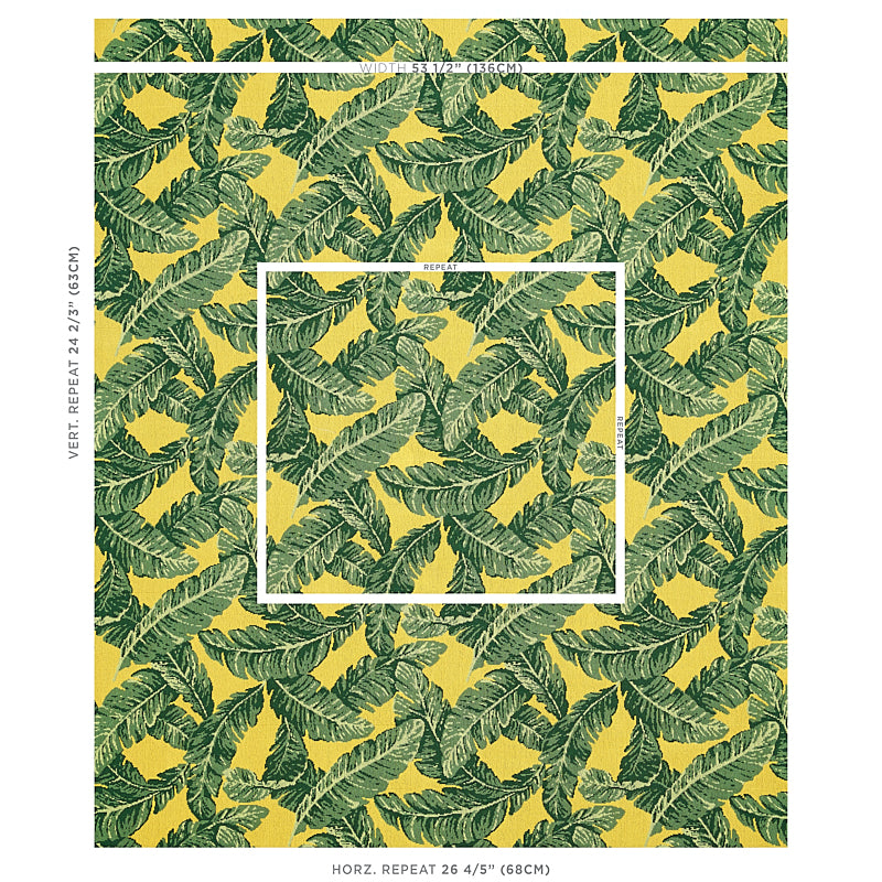 SCHUMACHER  PERENNIAL FAVORITES TROPICAL LEAF ??PINGL?? WOVEN WOVEN GREEN , YELLOW   - 80091