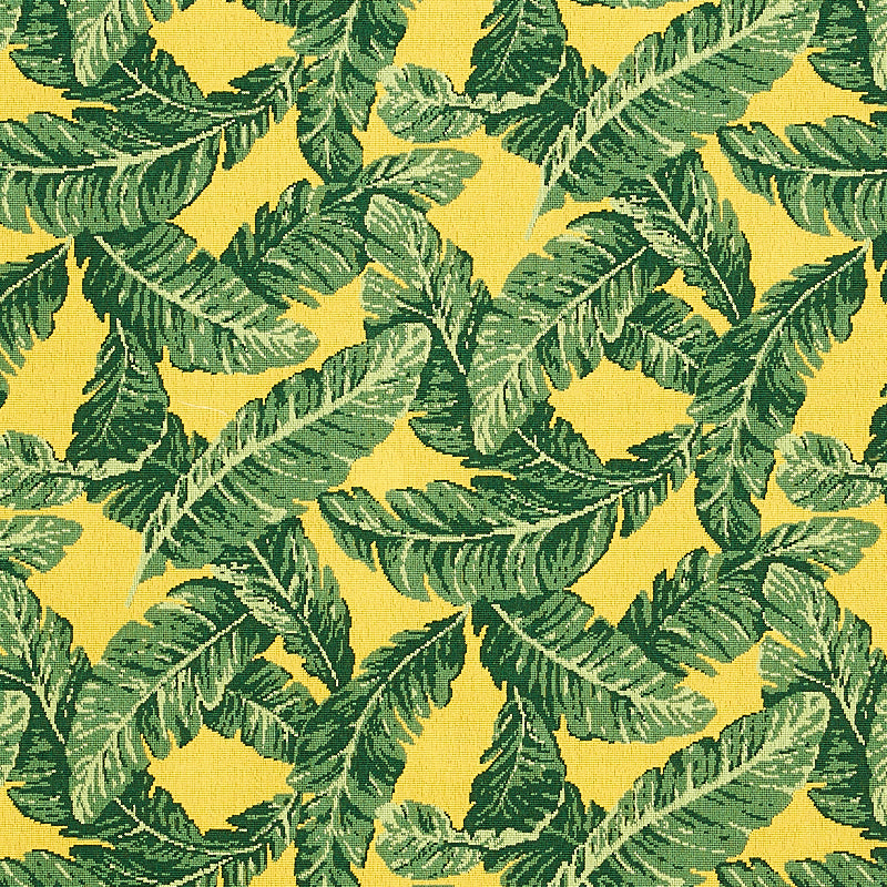 SCHUMACHER  PERENNIAL FAVORITES TROPICAL LEAF ??PINGL?? WOVEN WOVEN GREEN , YELLOW   - 80091