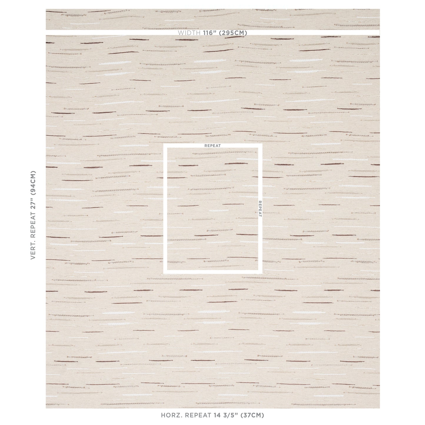 Large beige area rug with subtle brown dash lines; modern neutral pattern, rectangular shape.