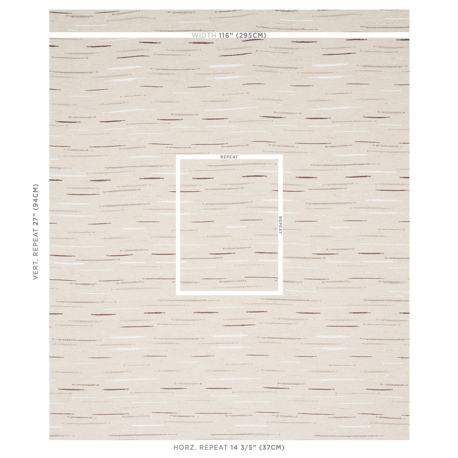 Large beige area rug with subtle brown dash lines; modern neutral pattern, rectangular shape.