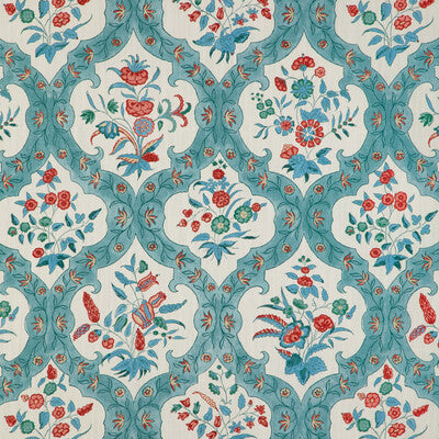 BRUNSCHWIG & FILS PRINT DAMASK WHITE,TEAL,RED   - 8023102.353.0