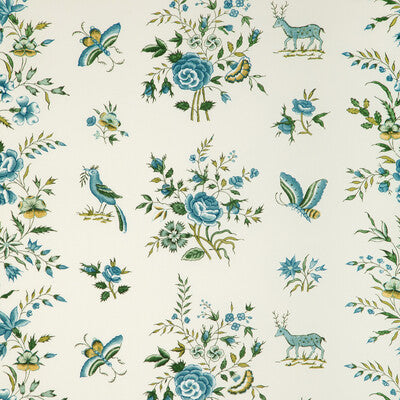 BRUNSCHWIG & FILS PRINT FLORA & FAUNA WHITE,TEAL,GREEN   - 8023103.194.0