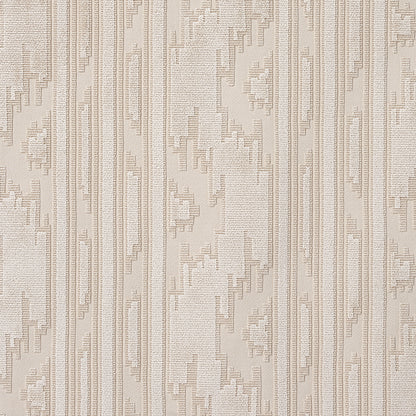 Beige textured fabric with vertical stripes and subtle damask motifs; neutral cream-tan upholstery or wallcovering.