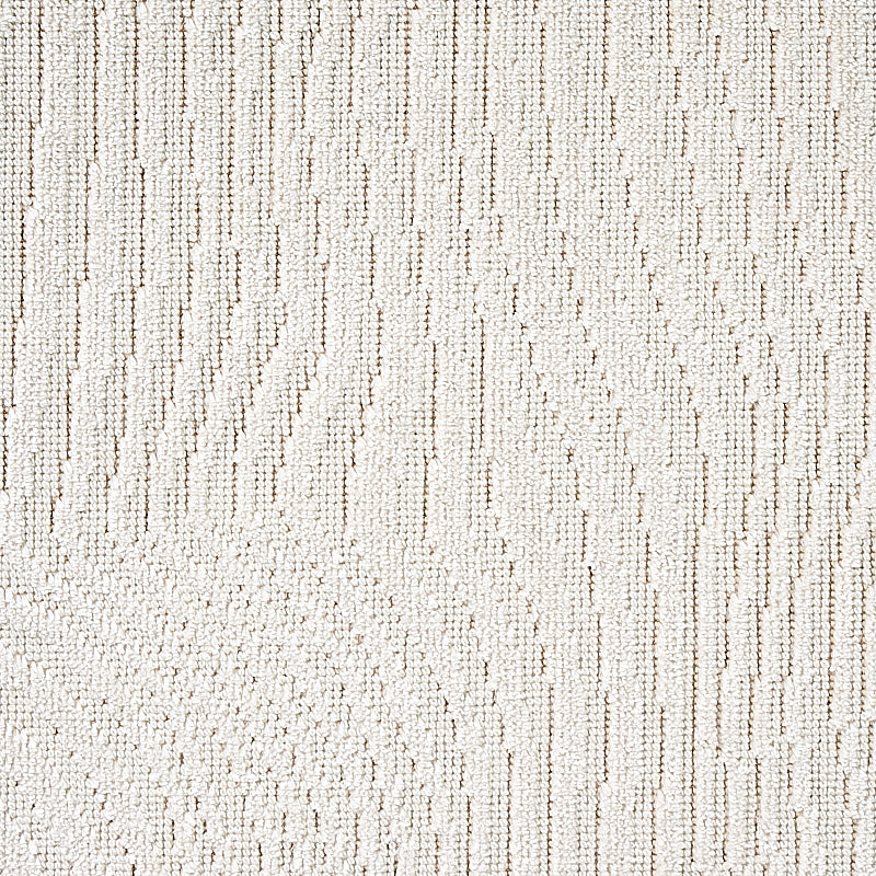 Cream textured rug close-up with alternating looped and tufted vertical lines, plush beige pile.