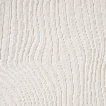Cream textured rug close-up with alternating looped and tufted vertical lines, plush beige pile.