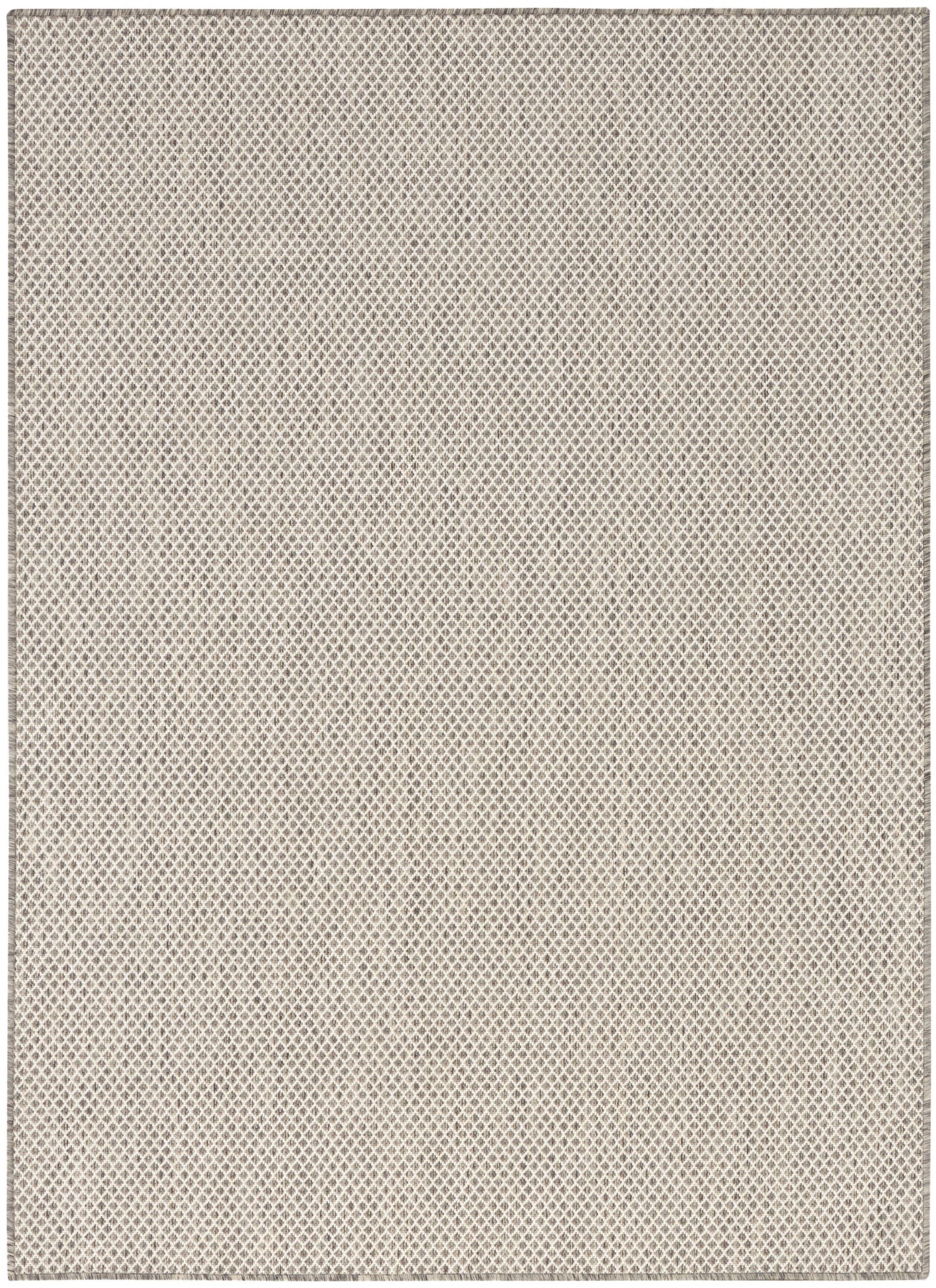 Beige woven rug with subtle diamond lattice texture; neutral flat-weave style.