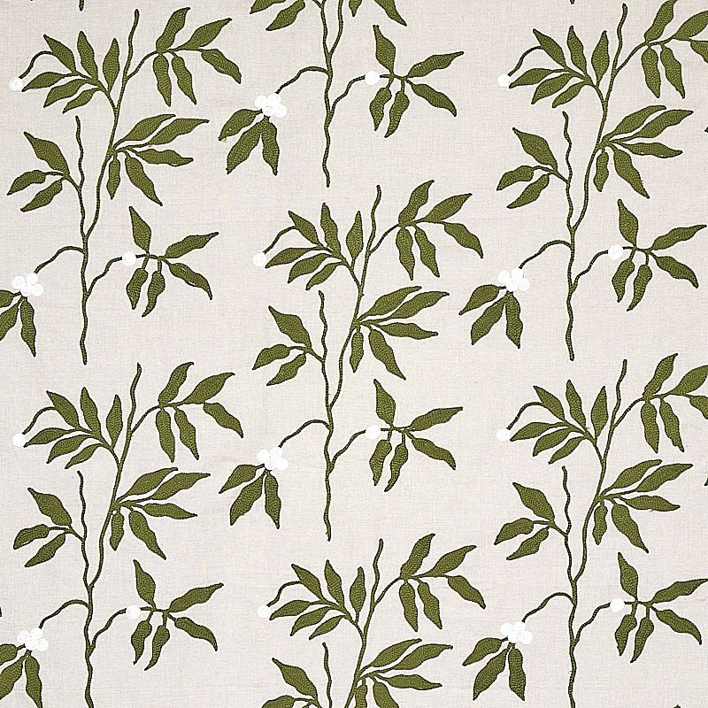 SCHUMACHER  NEW TRADITIONAL LILLA EMBROIDERY EMBROIDERIES EMBROIDERIES OLIVE ON NEUTRAL   - 80430