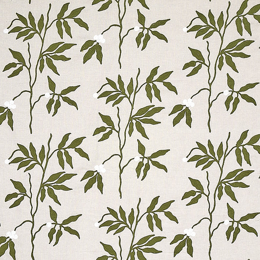 SCHUMACHER  NEW TRADITIONAL LILLA EMBROIDERY EMBROIDERIES EMBROIDERIES OLIVE ON NEUTRAL   - 80430