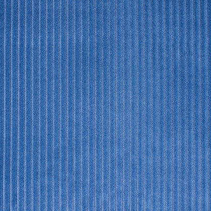 Blue corduroy fabric close-up with vertical ridges (wales) and soft texture.